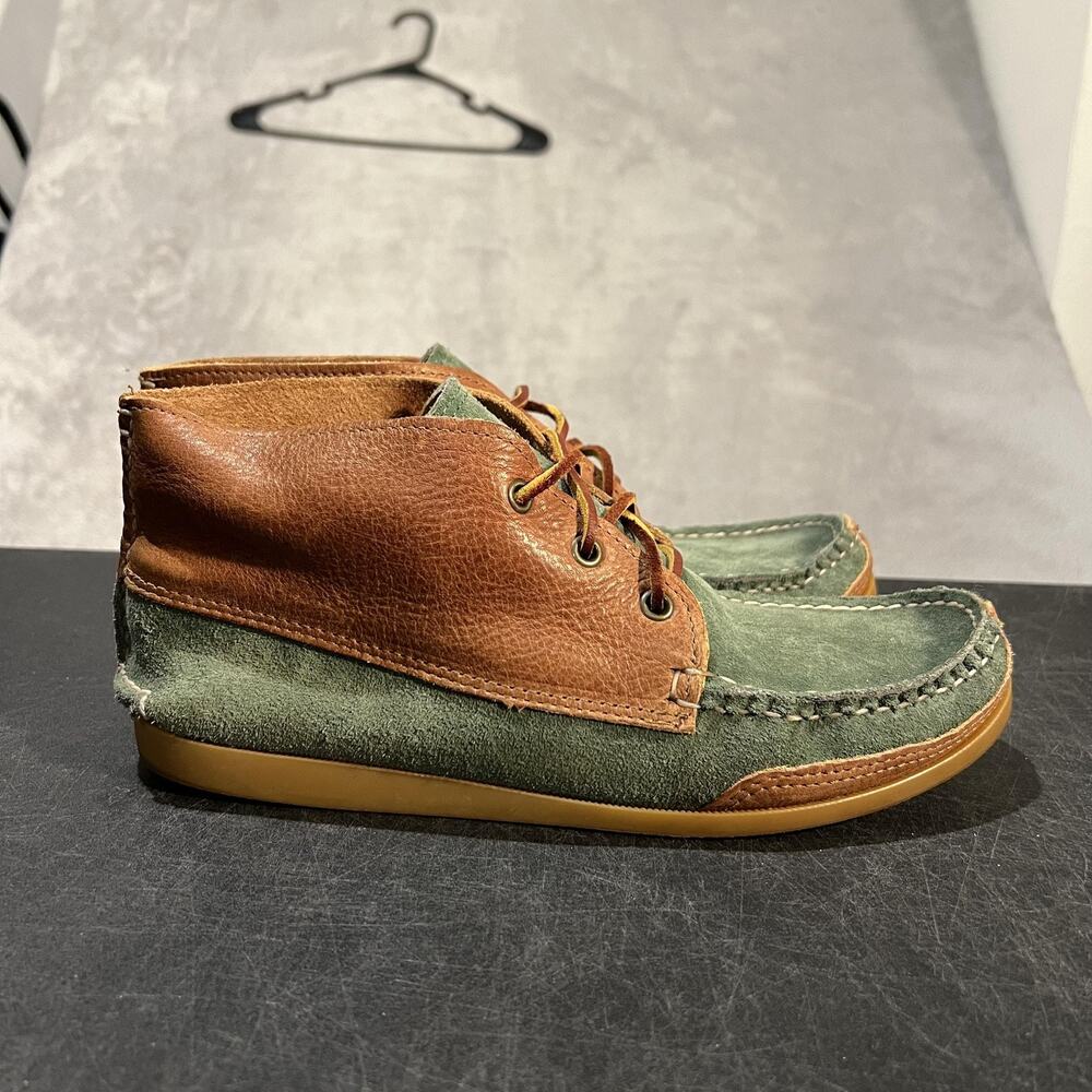 Quoddy Handsewn Boots Mens Size 9.5 Green Suede Brown Leather Moc Toe Chukka